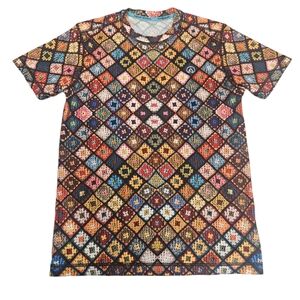INKnBURN Men Boho Patchwork Diamond Tech Shirt Sz Small Art To Wear Performance